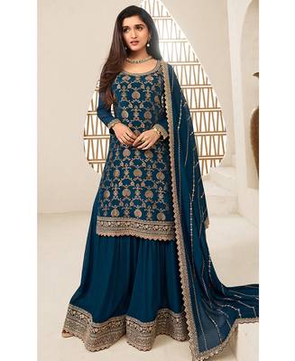 jacquard blue palazzo suit for women ethnic wear 1