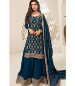 designer jacquard blue palazzo suit for women ethnic wear