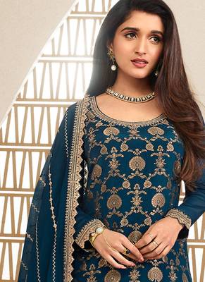 jacquard blue palazzo suit for women ethnic wear 2