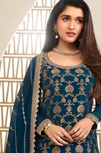  jacquard blue palazzo suit for women ethnic wear