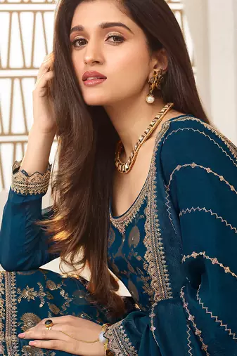  jacquard blue palazzo suit for women ethnic wear