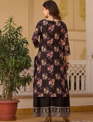 Women's  Embroidery Chinon Straight Kurta Palazzo and Dupatta Set 3
