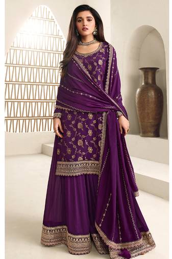 designer jacquard purple palazzo suit for women ethnic wear