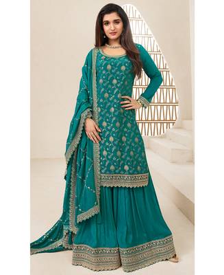 jacquard sky blue palazzo suit for women ethnic wear 1