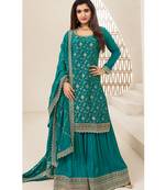 designer jacquard sky blue palazzo suit for women ethnic wear