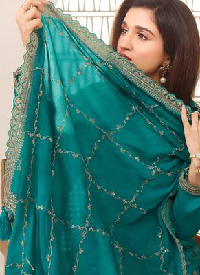 jacquard sky blue palazzo suit for women ethnic wear 2