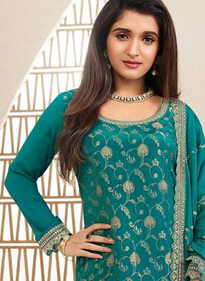 jacquard sky blue palazzo suit for women ethnic wear 3