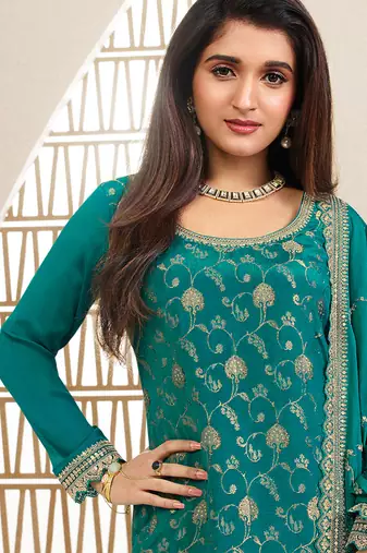  jacquard sky blue palazzo suit for women ethnic wear