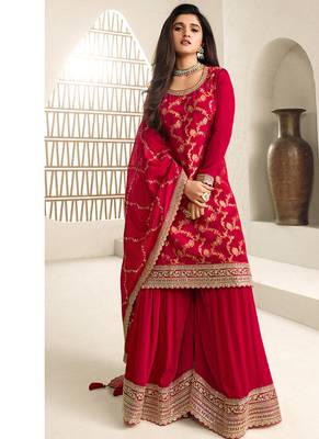  jacquard red palazzo suit for women ethnic wear 1