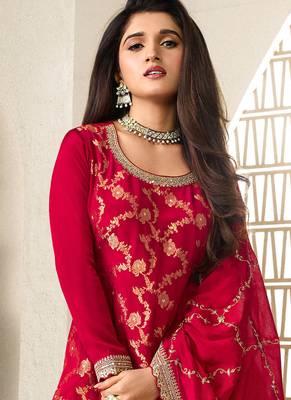  jacquard red palazzo suit for women ethnic wear 2
