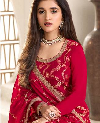  jacquard red palazzo suit for women ethnic wear 3