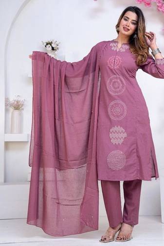Cotton cambric  straight  kurti-pant-dupatta  set