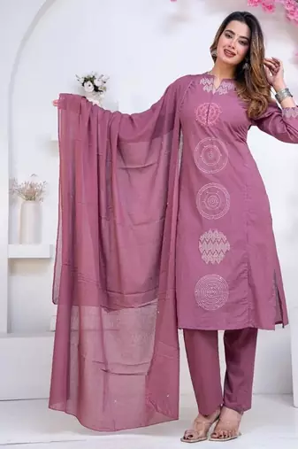 Cotton cambric  straight  kurti-pant-dupatta  set