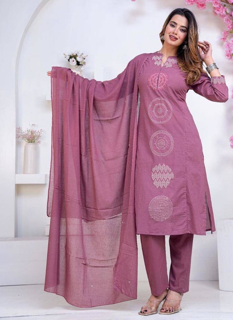 Cotton cambric  straight  kurti-pant-dupatta  set