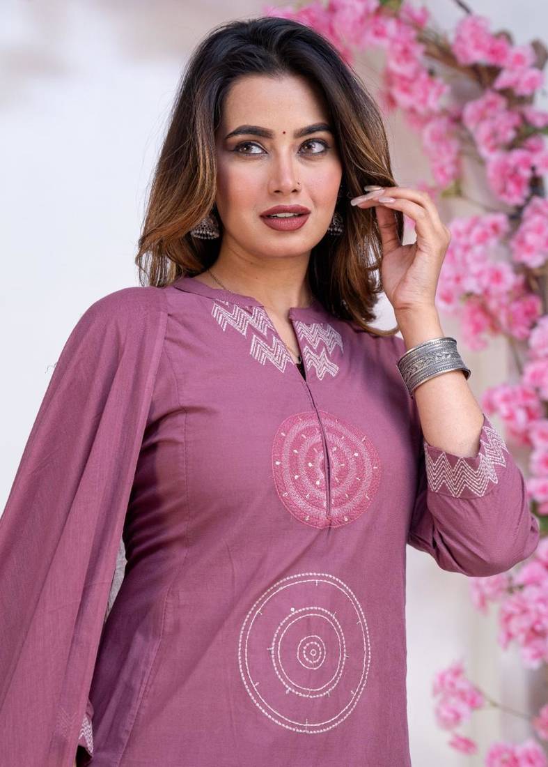 Cotton cambric  straight  kurti-pant-dupatta  set