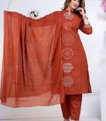 Cotton cambric  straight  kurti-pant-dupatta  set