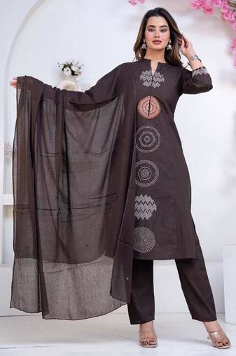 Cotton cambric  straight  kurti-pant-dupatta  set