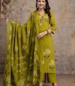 Cotton floral  straight  kurti-pant-dupatta  set
