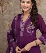 Cotton floral  straight  kurti-pant-dupatta  set