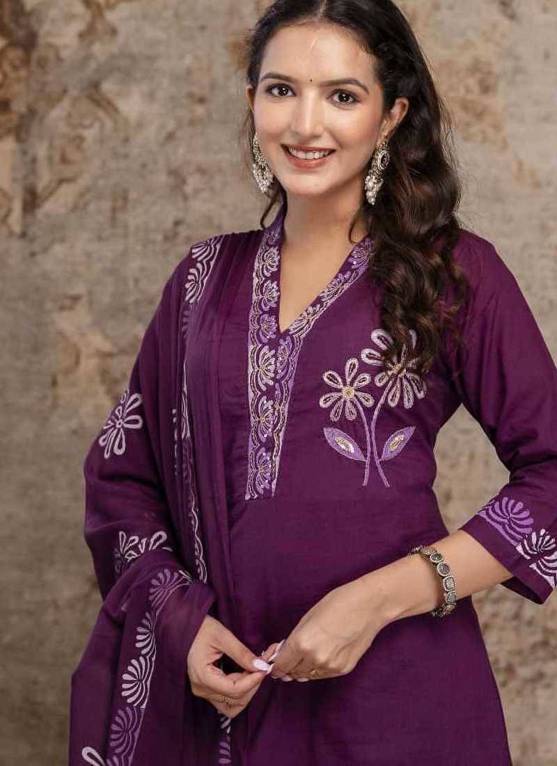 Cotton floral  straight  kurti-pant-dupatta  set