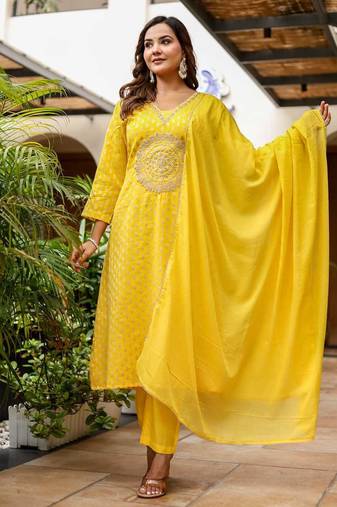 Cotton zari   kurti-pant-dupatta  set