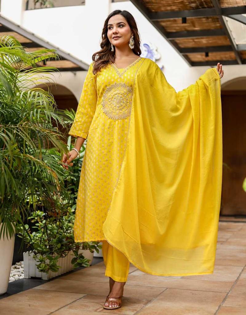 Cotton zari   kurti-pant-dupatta  set