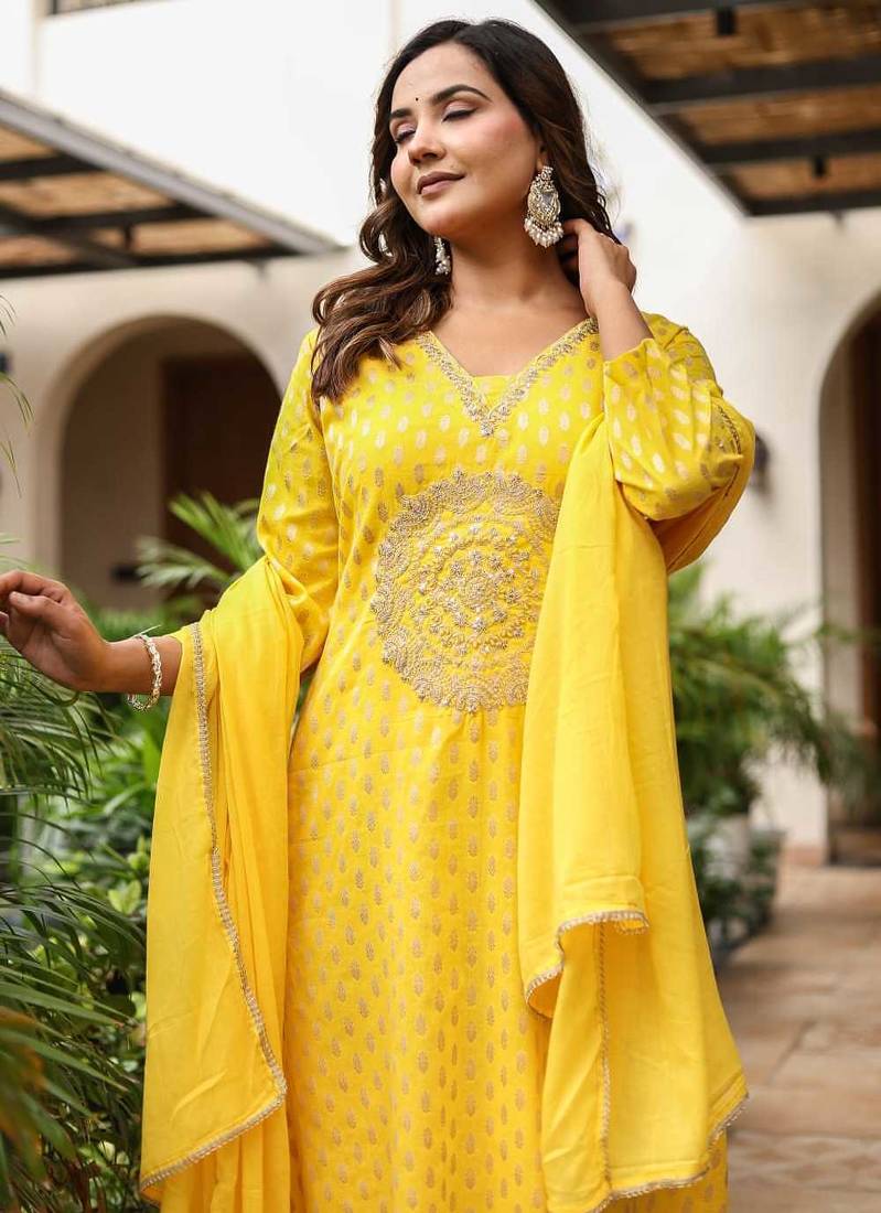 Cotton zari   kurti-pant-dupatta  set