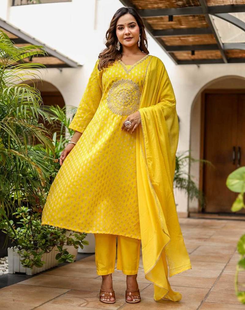 Cotton zari   kurti-pant-dupatta  set