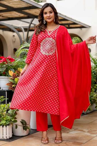 Cotton zari   kurti-pant-dupatta  set