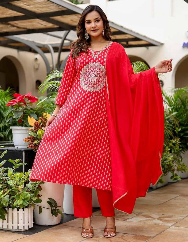 Cotton zari   kurti-pant-dupatta  set