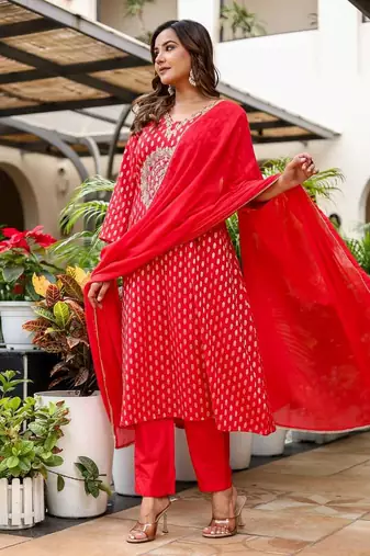 Cotton zari   kurti-pant-dupatta  set