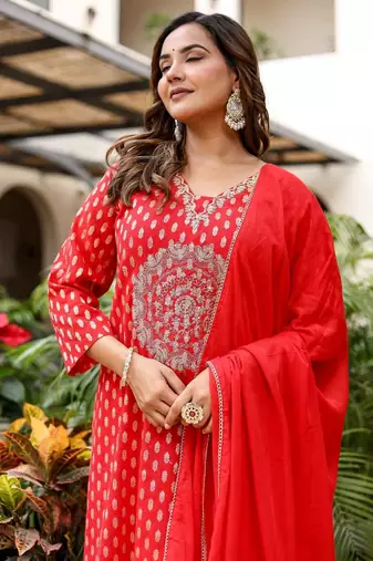 Cotton zari   kurti-pant-dupatta  set