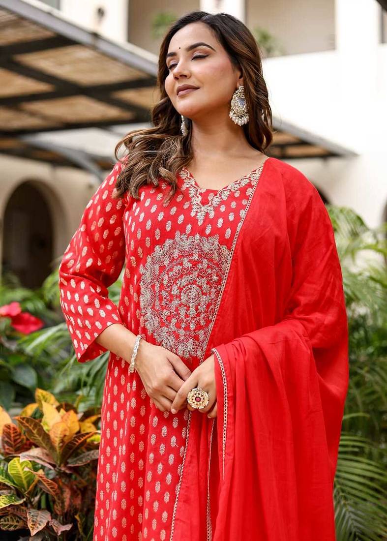 Cotton zari   kurti-pant-dupatta  set