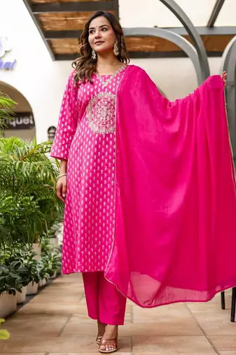 Cotton zari   kurti-pant-dupatta  set