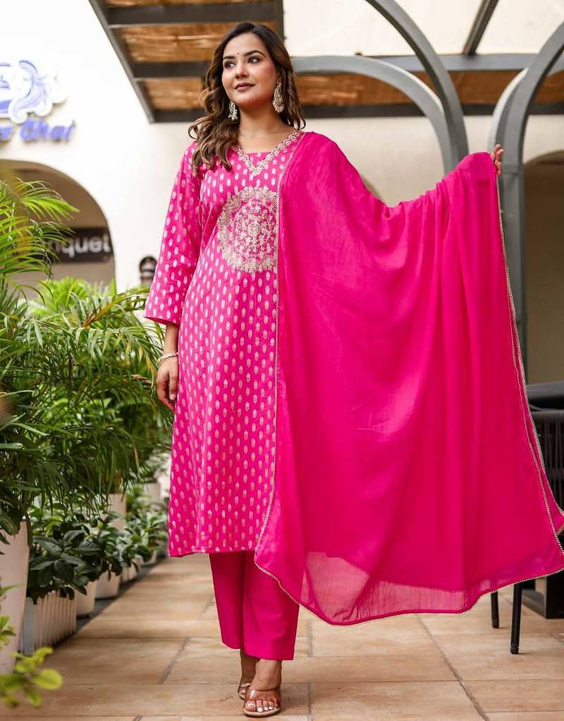 Cotton zari   kurti-pant-dupatta  set