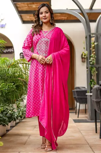 Cotton zari   kurti-pant-dupatta  set