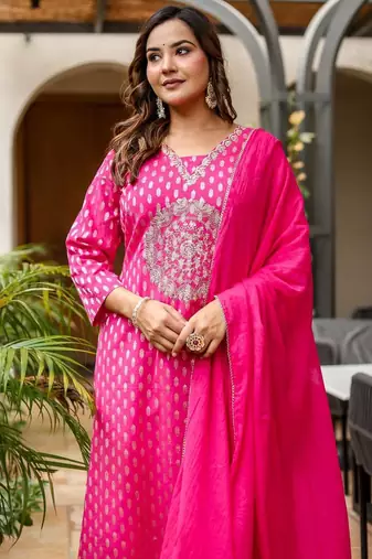 Cotton zari   kurti-pant-dupatta  set
