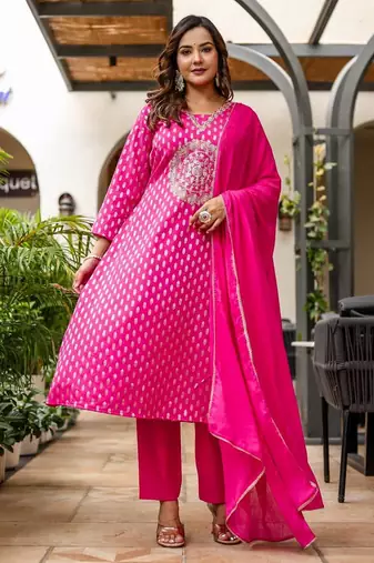 Cotton zari   kurti-pant-dupatta  set