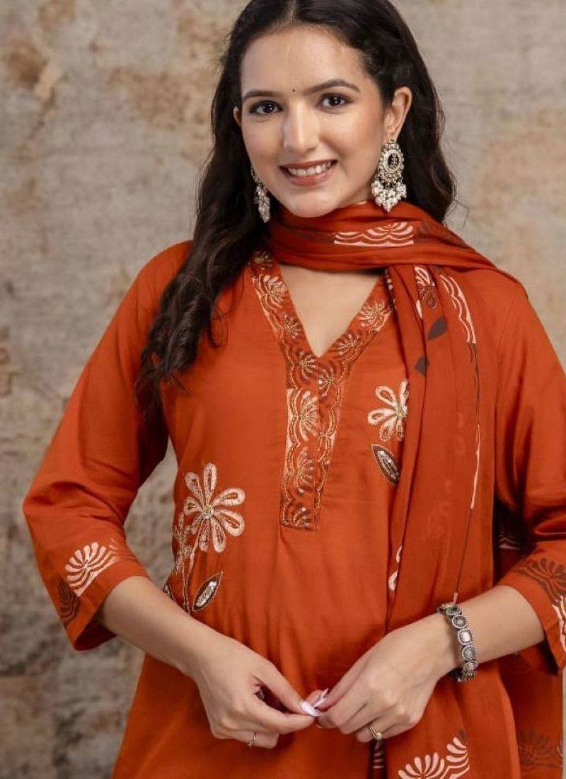 Cotton floral  straight  kurti-pant-dupatta  set