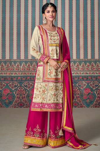 elegant chinon based pink salwar kameez for women