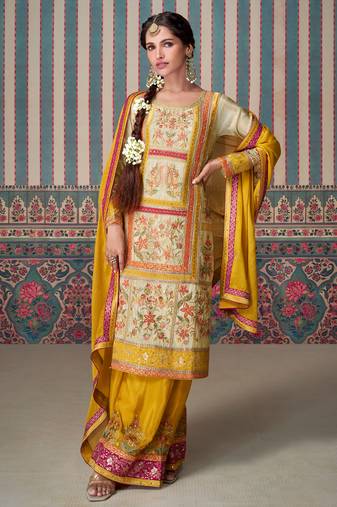 elegant chinon based yellow salwar kameez for women