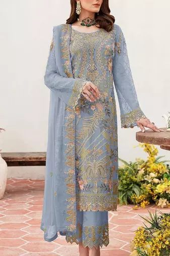 Lavender embroidered faux georgette semi stitched salwar suit