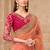 coral tissue oraganza sequince & thread work brocade silk blend designer blouse party wear saree 