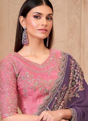 plum satin silk blend sequince & resham work satin silk blend designer blouse party wear saree 2