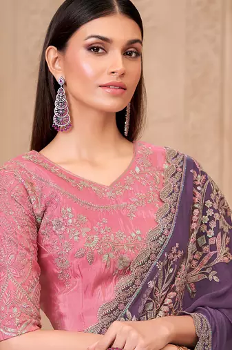 plum satin silk blend sequince & resham work satin silk blend designer blouse party wear saree
