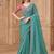 turquoise crush satin georgette sequince & thread work tussar silk blend with net designer blouse party wear saree