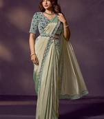 pista green soft silk blend dual beads embellished, stone, handwork with blouse, belt deisgner ready to wear saree