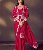 Rani soft satin silk dual sequins stone handwork with blouse, jacket, belt designer ready to wear saree