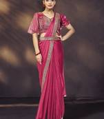 pink satin silk blend pure handwork, khatli work with designer blouse, belt ready to wear saree