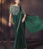 Green shimmer chiffon pure handwork, khatli work with designer blouse, belt ready to wear saree